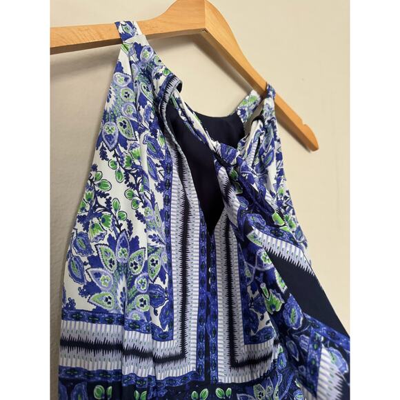 NWT ELIZA J SCARF PRINT MAXI DRESS GOWN HALTER FLORAL BLUE GREEN SZ 6 - Picture 13 of 16